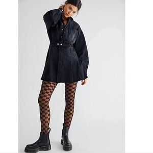 Free People Chain Of Command Black Denim Mini Dress XS- 80s inspired